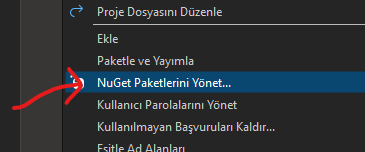 Kütüphane projesine entity framework nuget paketlerini dahil ediyoruz.